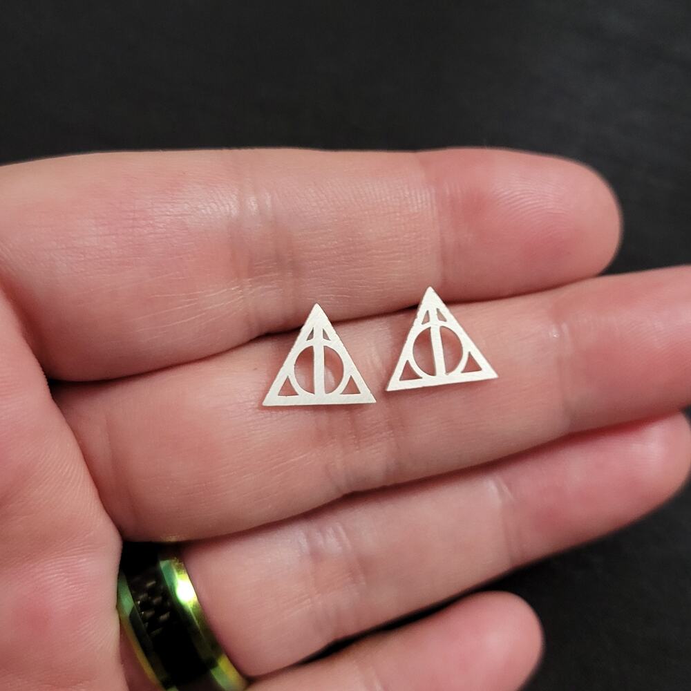 Harry Potter Deathly Hallows triangle earrings silver tone post earrings